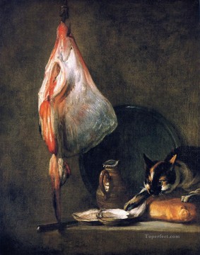 猫 Painting - レイ・オイスター投手とパンを持つ猫 ジャン・バティスト・シメオン・シャルダン